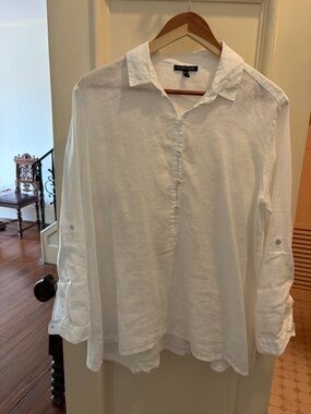 Eileen Fisher White Linen Button-Front Shirt